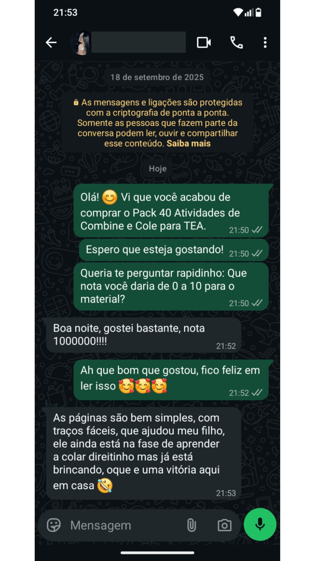 Depoimento de cliente satisfeito